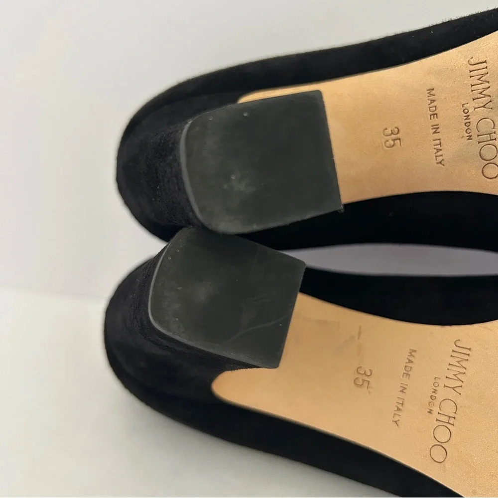 Jimmy Choo Billie Suede Pumps Block Heel Round Toe Minimalist Size US 5 EU 35 - Picture 13 of 14